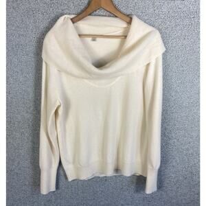 HHalogen 100% Cashmere Cowl Neck Sweater Women’s L Cream Quiet Luxury Old Money